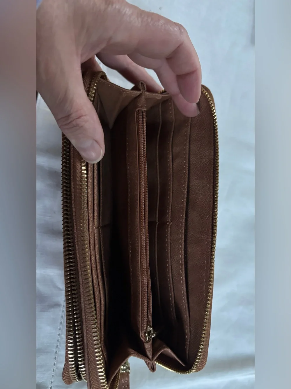 Women’s Zip-Around Wallet in Faux Leather Brown with Wristlet